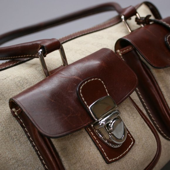 Dooney & Bourke Cloth Logo Brown Leather Buckle 2-Pocket Handbag Purse - Picture 10 of 12